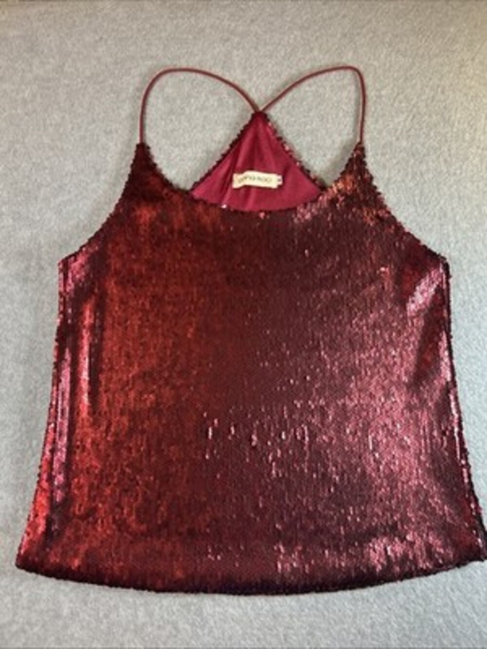 Anna Kaci Red Sequin Sleeveless Tank Top Adjustable Straps Sexy